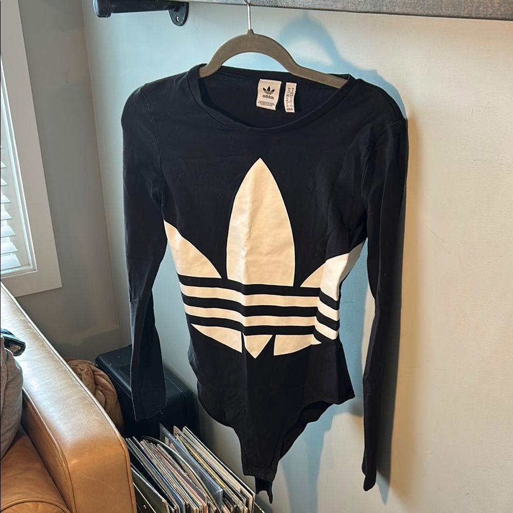 Adidas Black and white Graphic Long Sleeve Bodysuit